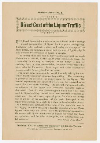 Plebiscite series : no. 3 : direct cost of the liquor traffic