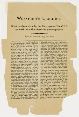 Workmen's libraries : what has been done by the employees of the CPR