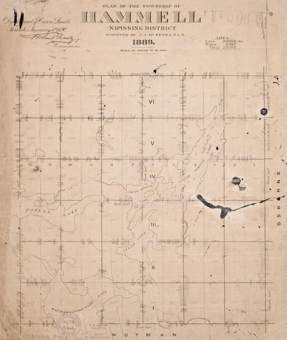 Plan of the township of Hammell Nipissing District surveyed by J.J. Kenna, P.L.S.