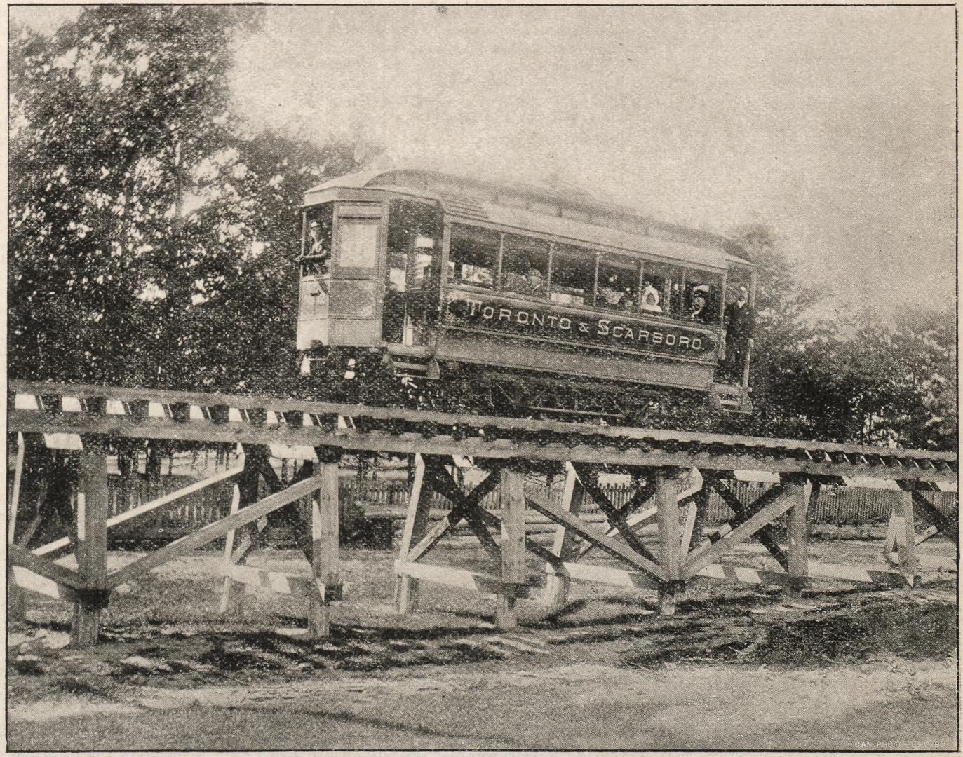 Toronto and Scarboro' Electric Railway trestle, Blantyre Avenue, west side, south of Kingston Road, Toronto, Ont.