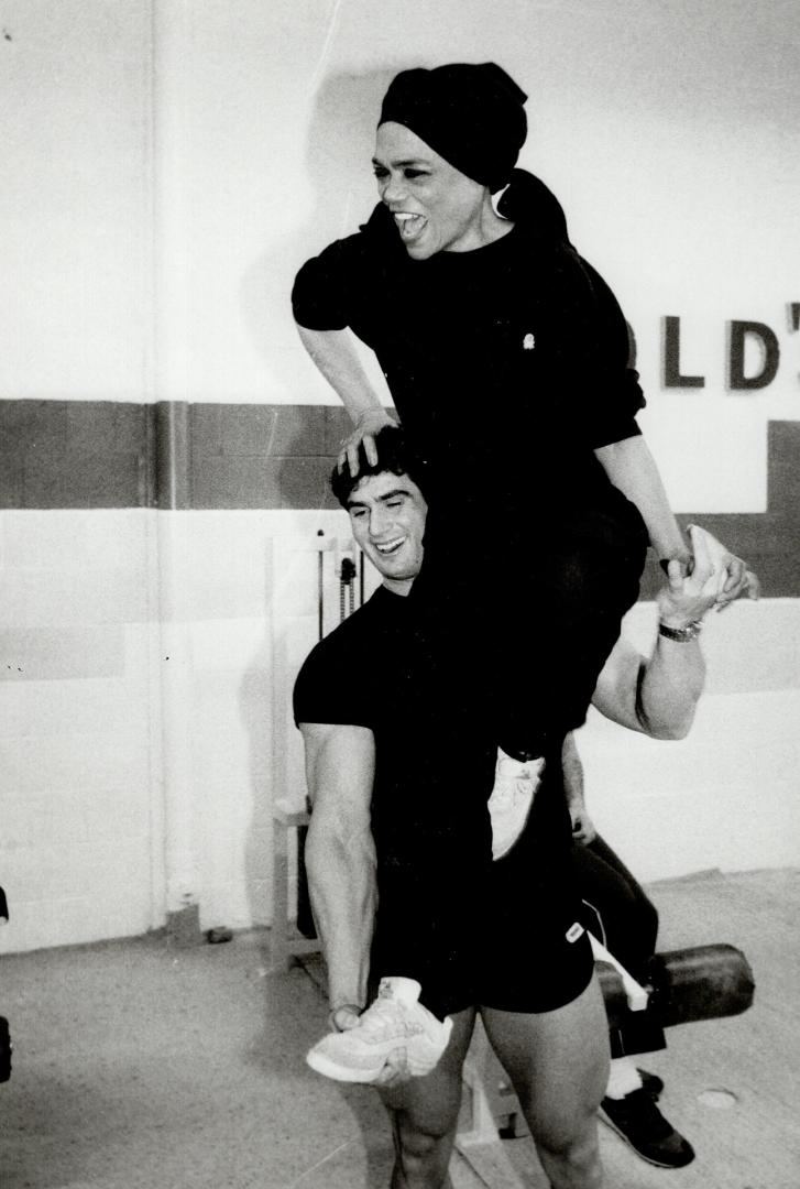 Eartha Kitt working out with Rico D'Ovidio at Gold's Gym