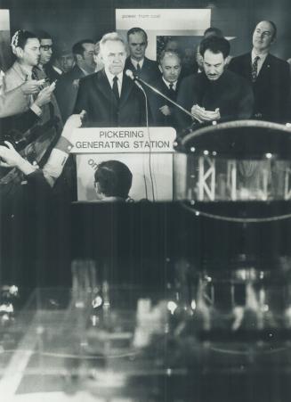 Touring nuclear power plant at Pickering today, Soviet Premier Alexei Kosygin talks to workers after his arrival at the $746 million generating station where he was welcomed by Ontario Hydro Chairman George Gathercole
