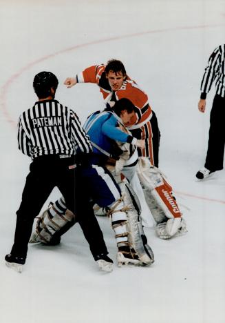 Double Trouble: Beleaguered Maple Leaf goalies Grant Fuhr (foreground) and  Jeff Reese skated out their problems yesterday during workout at Gardens –  All Items – Digital Archive Ontario
