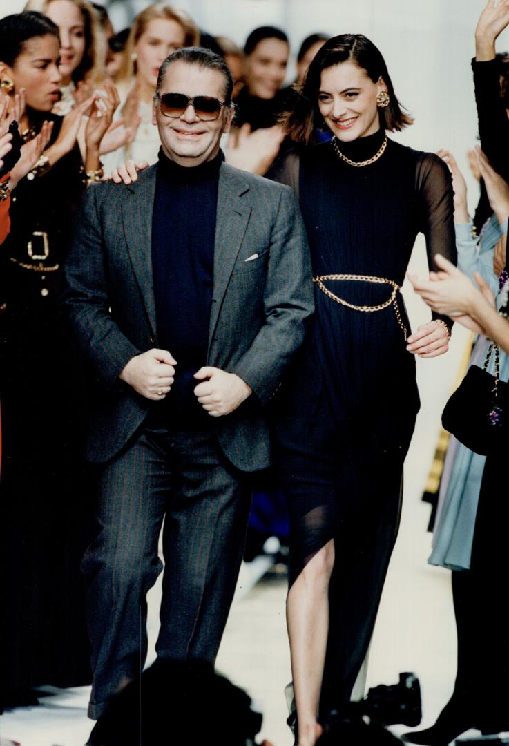 Designer Karl Lagerfeld with Chanel house model Ines de La