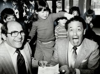 Big bucks: North York mayor Mel Lastman hands over a Metro cheque for $500,000 to Italian Canadian Benevolent Corporation president Joe Chiappetta while 3-year-old Jessica Karman Thibodeau gets her hands into the mayor's hair