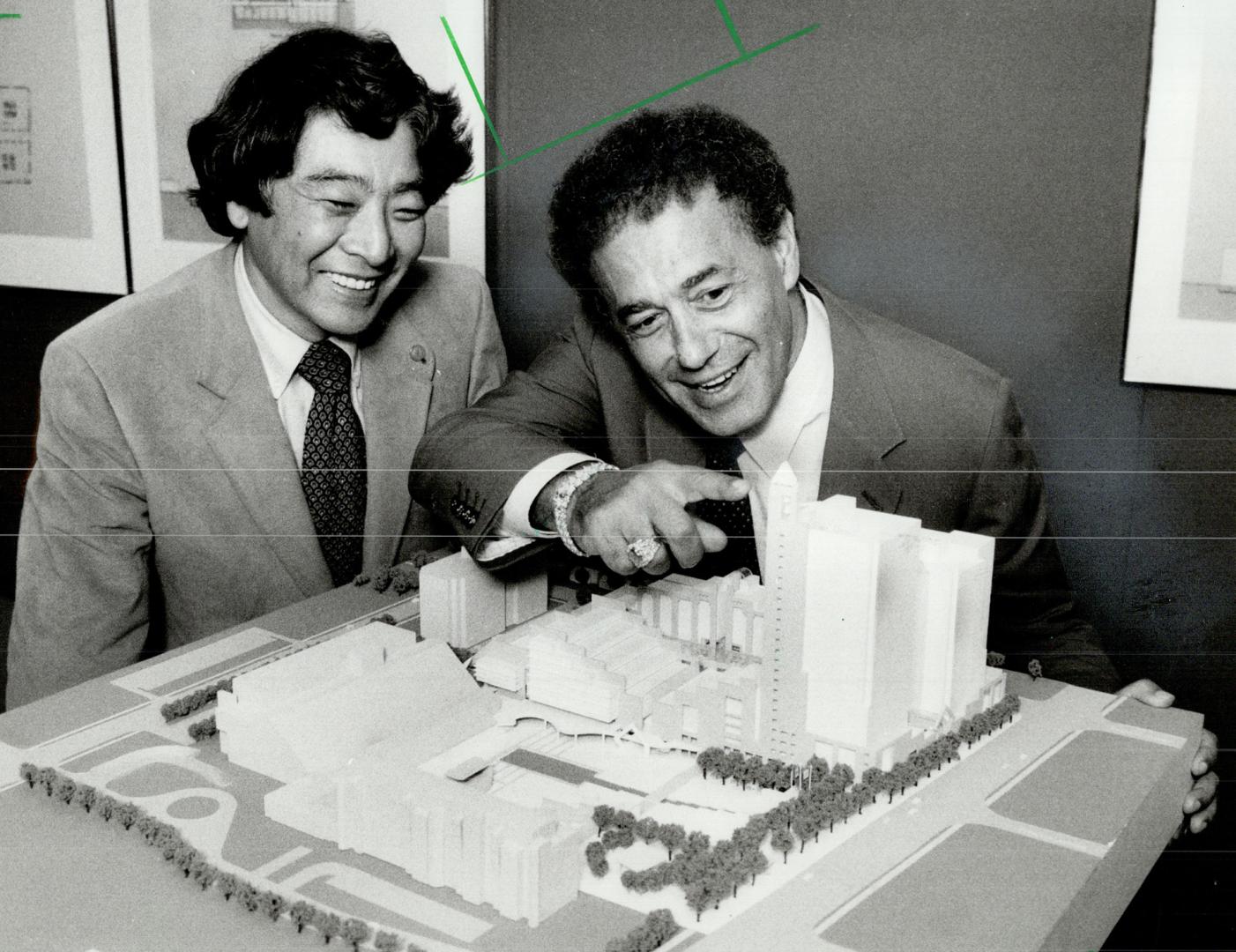 Boom town: Architect Raymond Moriyama and North York Mayor Mel Lastman look over model of civic-centre expansion that is expected to spark a development boom