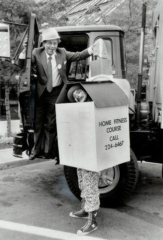 Conservation clown: Art Nesley, the clown with the boxed-in feeling, was spreading the word in North York yesterday about the savings from better insulating your home, while Mayor Mel Lastman got behind the wheel of the city's first propane garbage truck