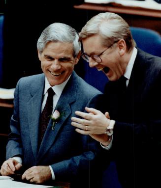 Happier times: Treasurer Floyd Laughren and Premier Bob Rae have had few reasons to smile since their first budget was announced two months ago.
