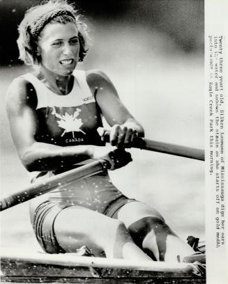 Pulling for gold: Toronto's Silken Laumann powers her way to the gold in the women's single sculls at the Pan American Games yesterday