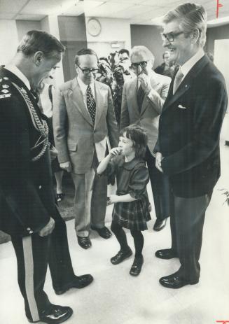 Upstaged, Governor-General Jules Leger (right) laughs as 2-year-old Sarah Twomey questions RCMP Superintendent G