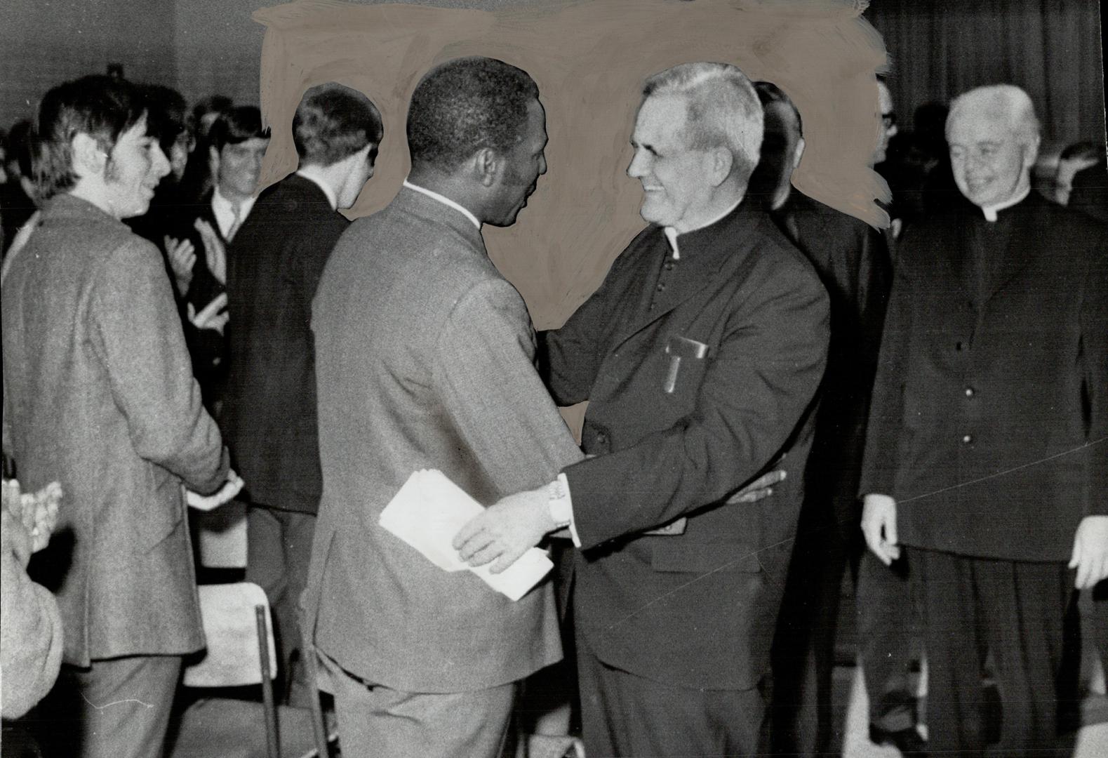 Paul-Emile Cardinal Leger. Meeting a friend at St. Michael's College