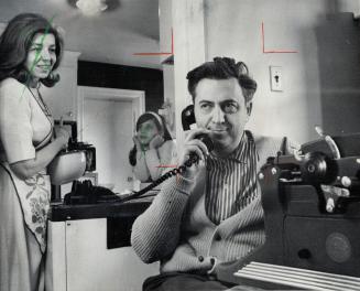 Before rushing down to the Hydro Theatre to act in two one-act plays, Sylvia Lennick cooks a quick dinner for the family and husband Ben handles some telephone work of their theatrical company