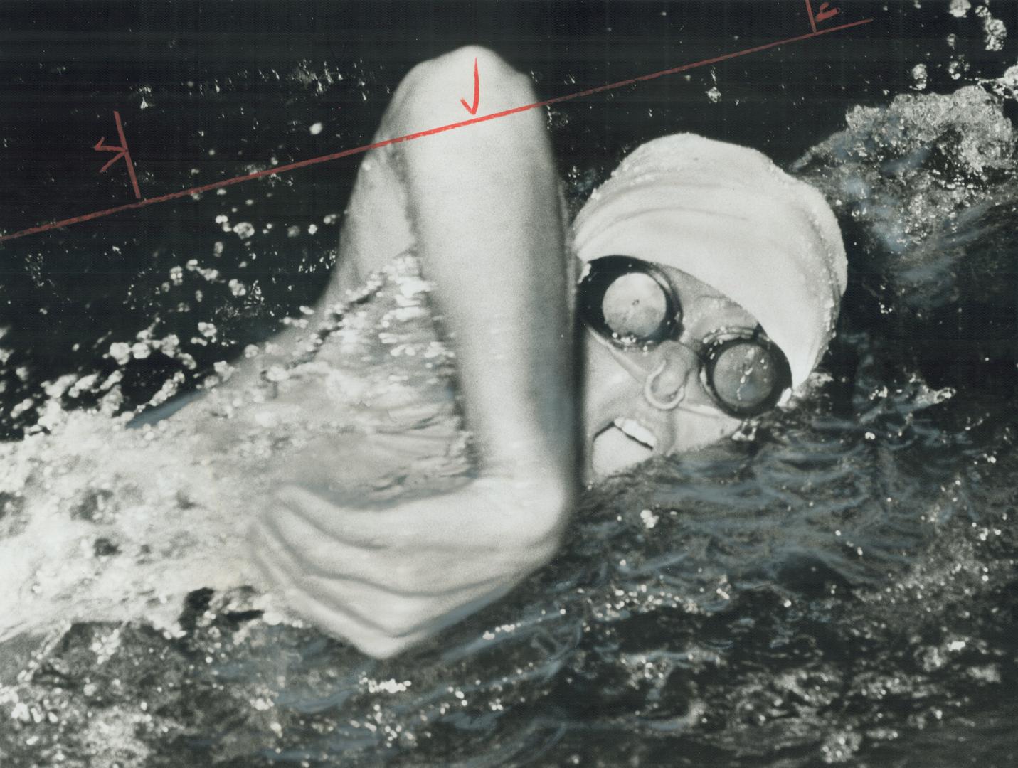 Battling two-foot waves, a 46-year-old Oshawa grandmother, Barbara Loreno, is well under way toward swimming Lake Ontario