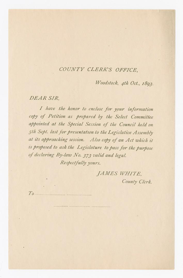 [Letter] : I have the honor to enclose for your information copy of petition