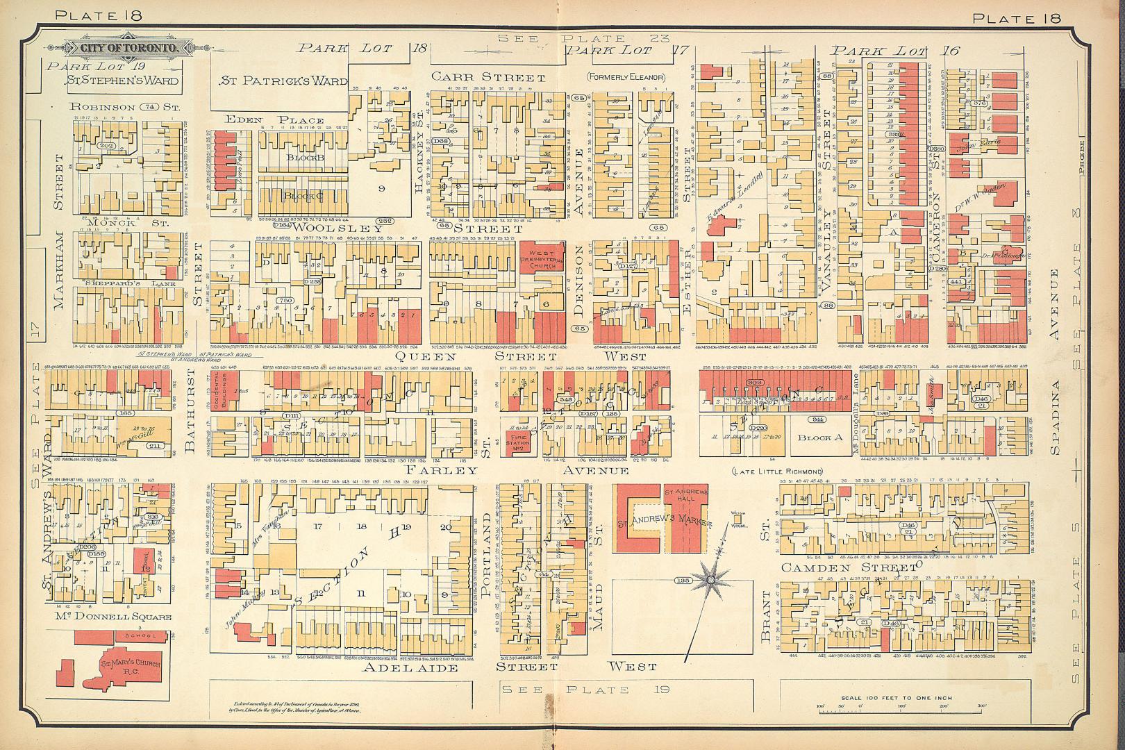 [Plate 18] Atlas of the city of Toronto and vicinity from special survey founded on registered plans and showing all building and lot numbers.