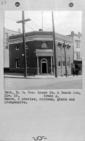 Bank of Montreal, northeast corner of Queen Street East and Beech Avenue