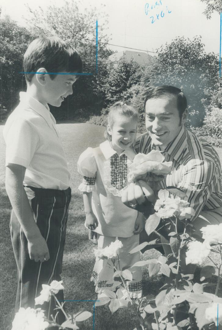 For Frank Mahovlich, summer's a busy time with his recently expanded travel  agency, but there's time, too, for the family, including Nancy, and his  rose garden – All Items – Digital Archive Ontario