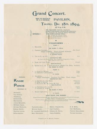 Grand concert under the direction of Mr. H.M. Hirschberg : Pavilion, Tuesday, Dec. 18th, 1894