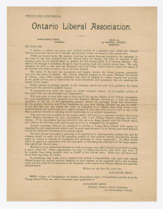 Private and confidential. Ontario Liberal Association.