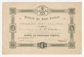 Provincial art school certificate : primary art course : I hereby certify that [C.B. Morden] has passed the examination in memory or blackboard drawing