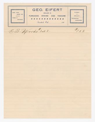 [Letterhead] Geo. Eifert dealer in furnaces, stoves and tinware