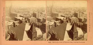 Looking south east from Temple Bldg. (Richmond St. W., north west corner Bay St.), top of College of Physicians and Surgeons, Bay St., south east corner Richmond St. W., in foreground. Toronto, Ont.