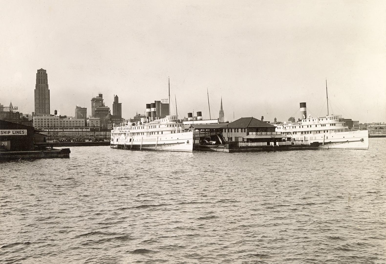 Image shows a few ships at the passenger terminal.