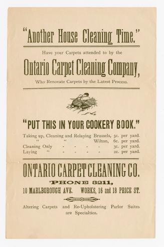 "Another house cleaning time" : have your carpets attended to by the Ontario Carpet Cleaning Company
