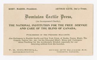  Robert Marsh, president Arthur Gate, Secretary Dominion Tactile press, (an incorporated charit ...
