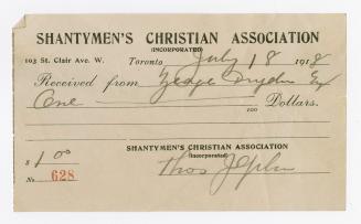 Image shows a receipt from Shantymen's Christian Association (Incorporated). 