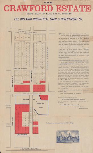 The Crawford Estate being part of park lot 23, Toronto, the property of the Ontario Industrial Loan & Investment Co.