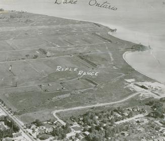 Aerial view shows the Long Branch rifle ranges and neighboring houses