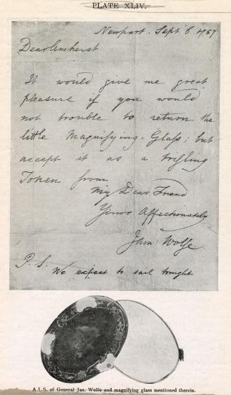 A.L.S. of General Jas. Wolfe and Magnifying Glass Mentioned Therein