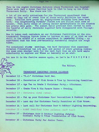 Thorncrest Christmas season calendar