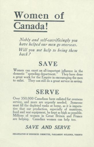 Women of Canada ! Save and Serve