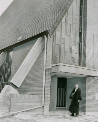 Rev. M. E. Burch outside the Mimico Presbyterian Church