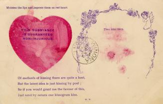 Vintage card with smudged red heart reading This substance is guaranteed non-injurious along wi ...