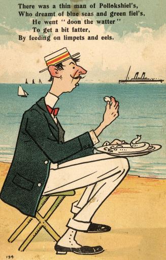 There was a thin man of Pollokshiel's Who dreamt of blue seas and green fiel's He went "doon the watter" To get a bit fatter, By feeding on limpets and eels.