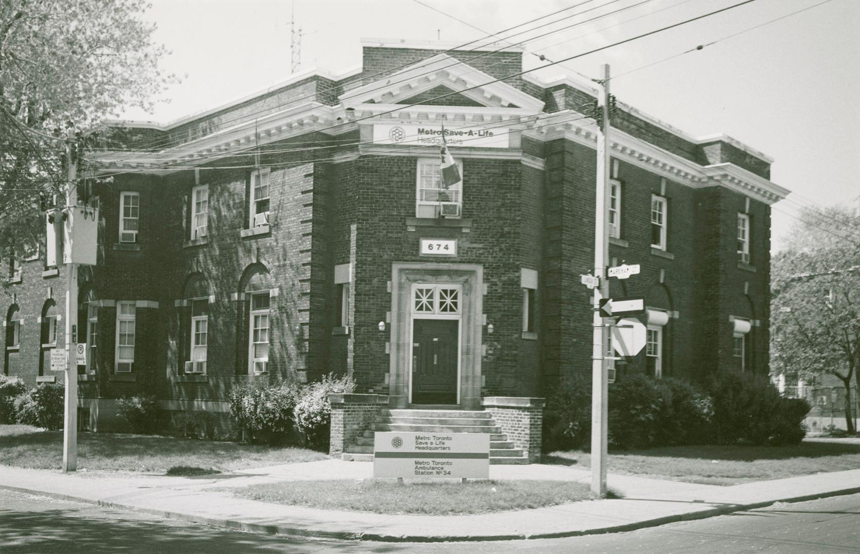 Ambulance Station no. 34, originally Police Station no. 11, Markham Street, southwest corner of London Street, Toronto, Ontario.