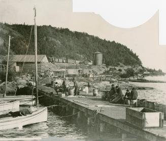 Boats tied up at Jack Fish harbor in Lake Superior