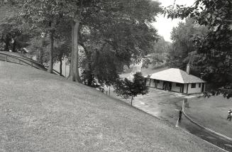 Trinity Bellwoods Park shelter, south of Dundas Street West, between Gore Vale Avenue and Crawford Street, showing a section of old Garrison Creek.
