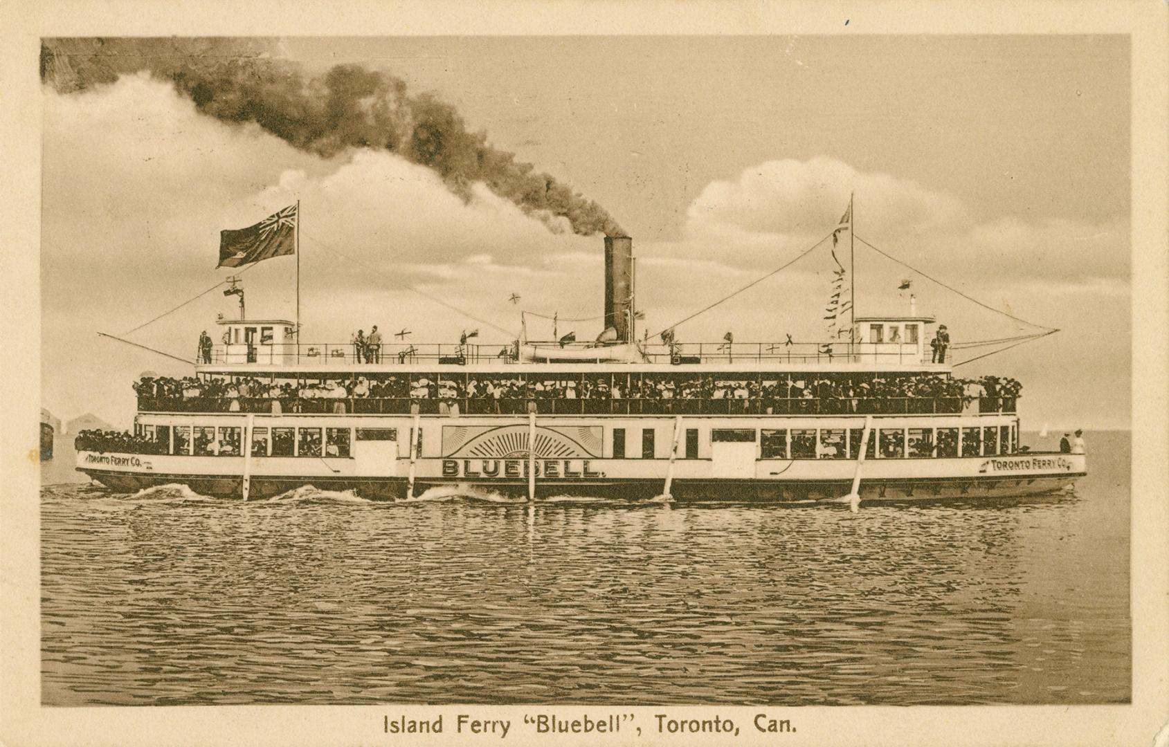 Image shows island ferry "Bluebell" on the lake.