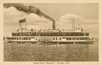 Image shows island ferry "Bluebell" on the lake.