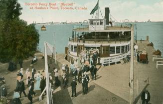 Image shows people leaving the ferry at Hanland's Point.
