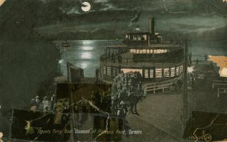 Image shows a ferry boat at the island.
