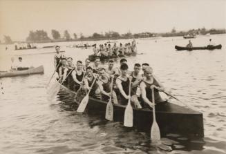 Balmy Beach Canoe Club war canoe team, Canadian Canoe Association championship regatta, Lake St. Louis, Lachine, Quebec, August 1928