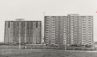 Twin condominium apartment towers of Avalon. Ajax, Ontario