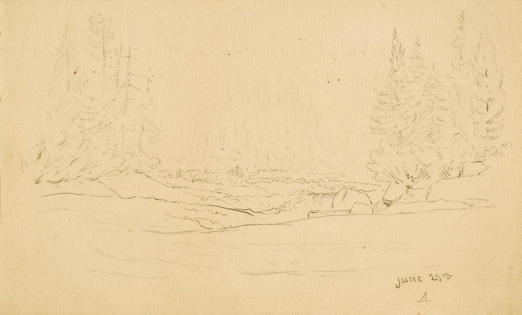 Halt on Rivière Nipissis, Labrador Peninsula expedition, 1861