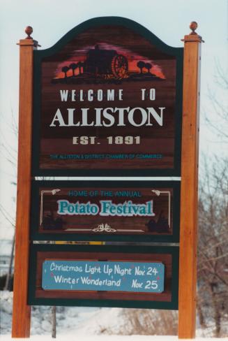 Welcome sign, Alliston, Ontario