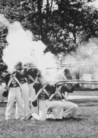 A volley of fire from British muskets, Fort Malden National Historic Site, Amherstburg, Ontario